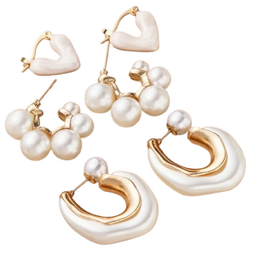 Pearl Heart Design Hoop Earrings (3 pcs)